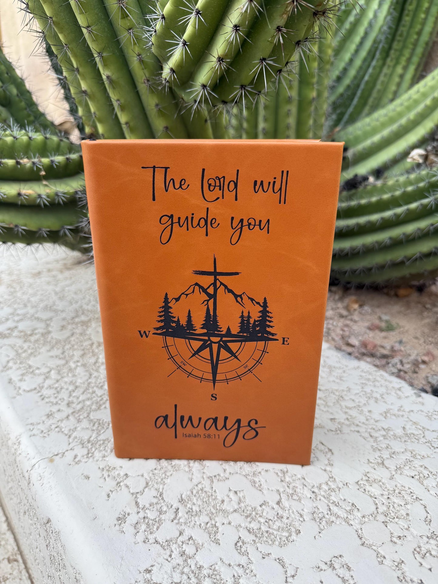 Engraved Leather Journal, The Lord Will Guide You Always Bible Verse Notebook