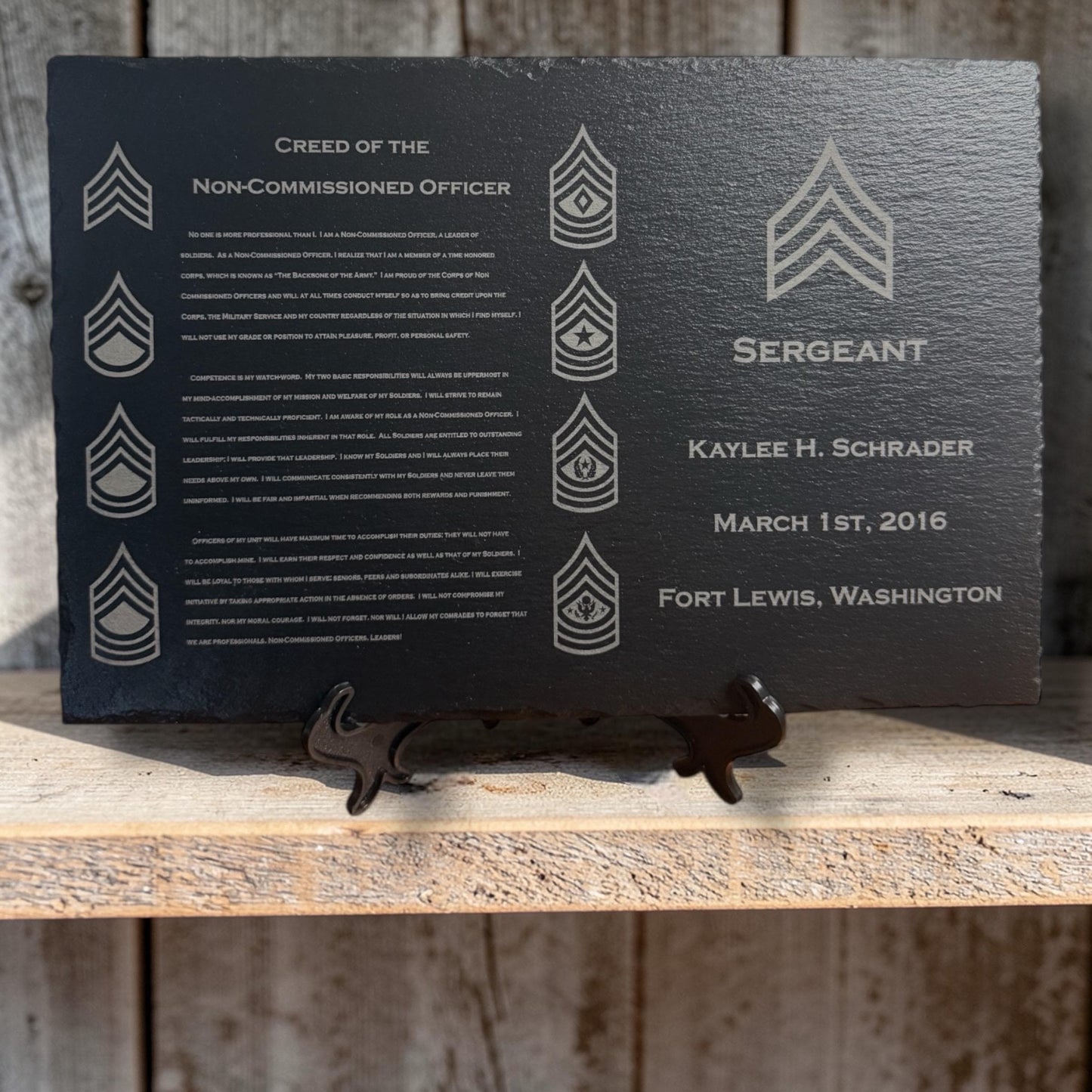 ARMY Personalized NCO Creed Slate Plaque | Military Promotion Retirement PCS Gift
