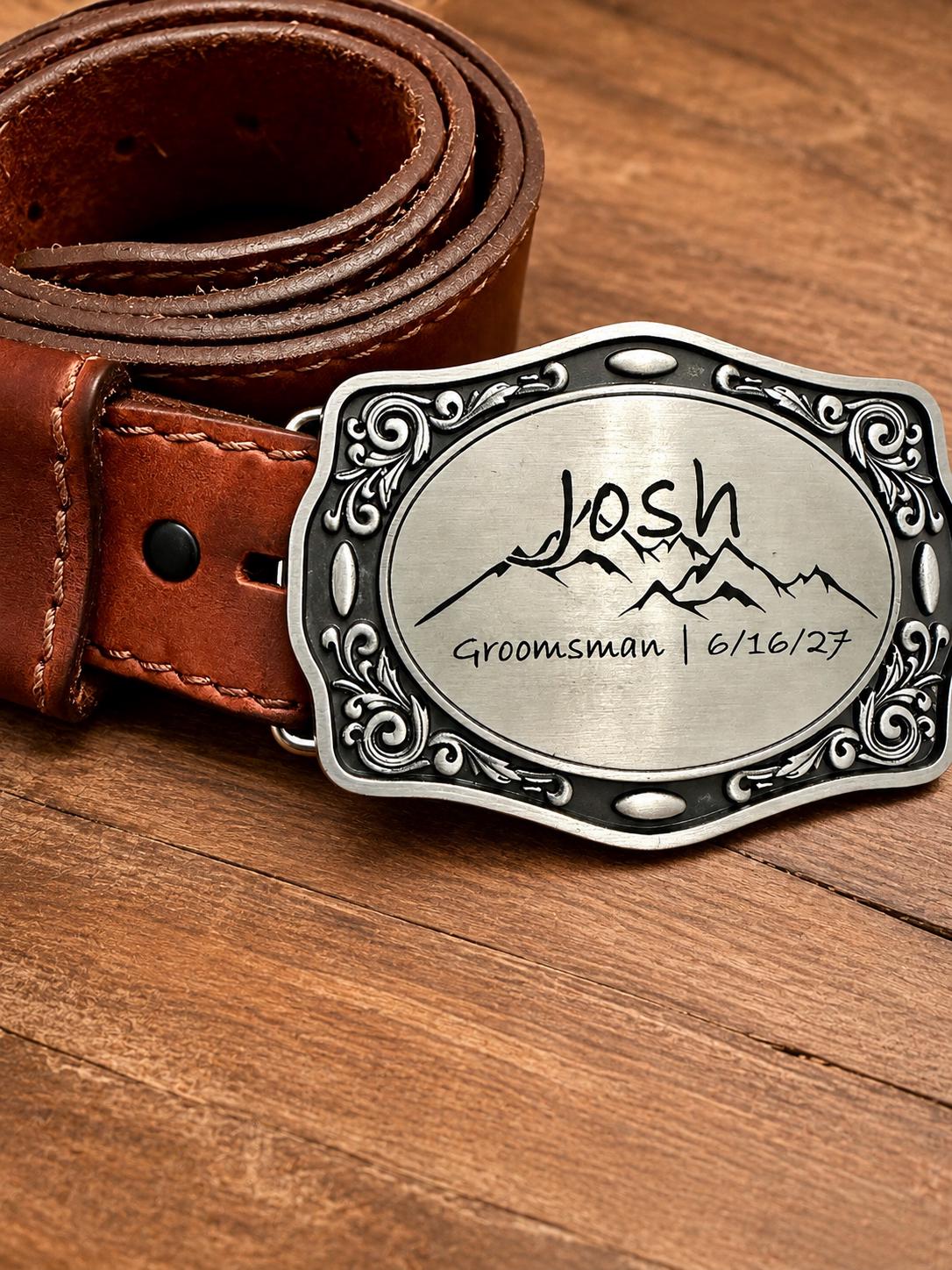 Personalized Western Belt Buckle, Custom Engraved Groomsman Best Man Wedding Corporate Business Gift