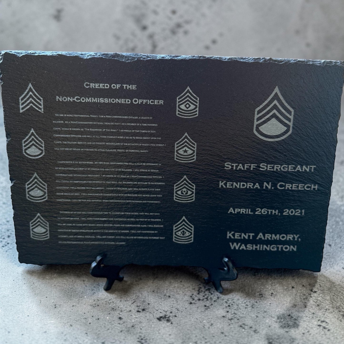 ARMY Personalized NCO Creed Slate Plaque | Military Promotion Retirement PCS Gift