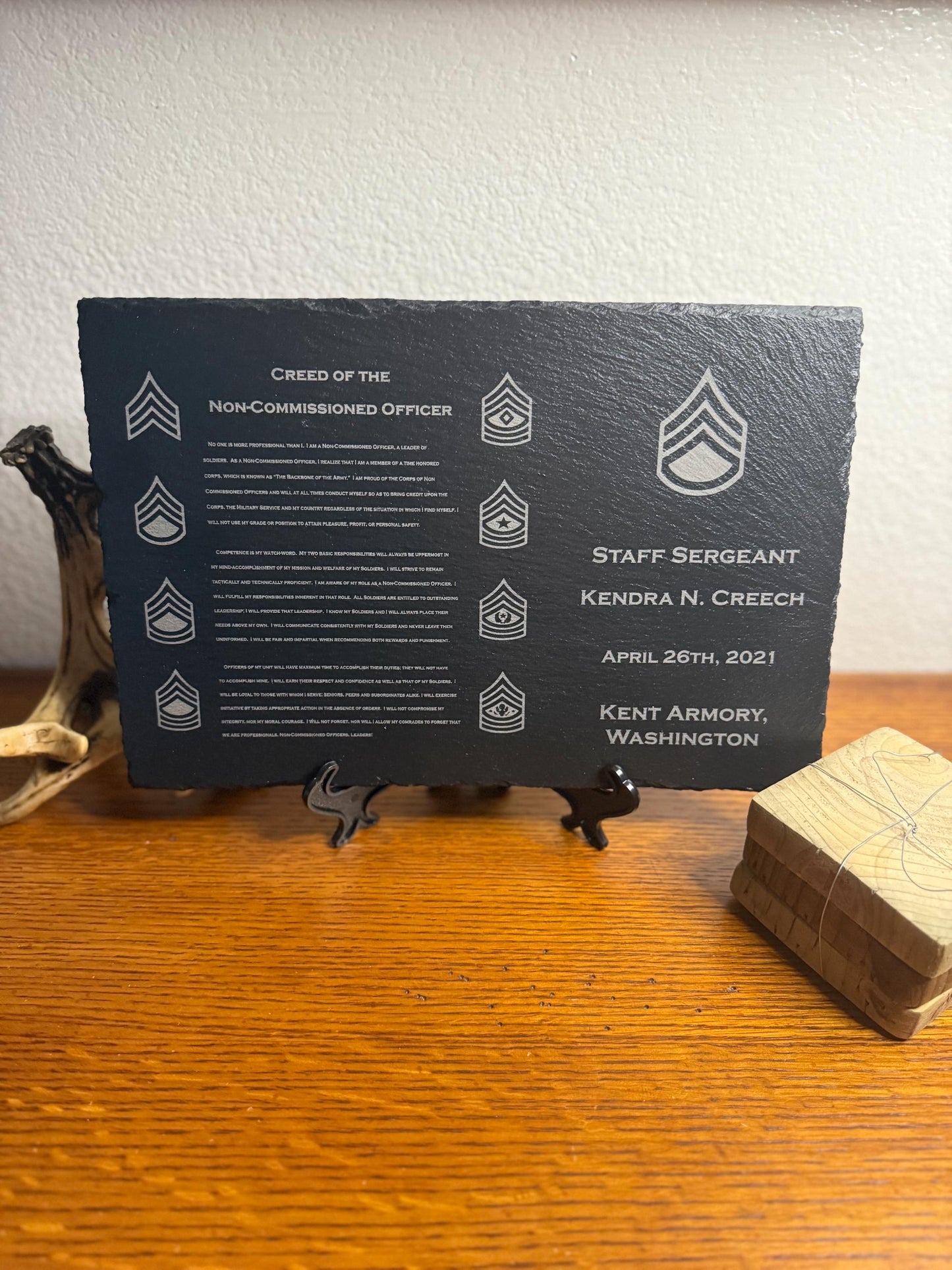 ARMY Personalized NCO Creed Slate Plaque | Military Promotion Retirement PCS Gift