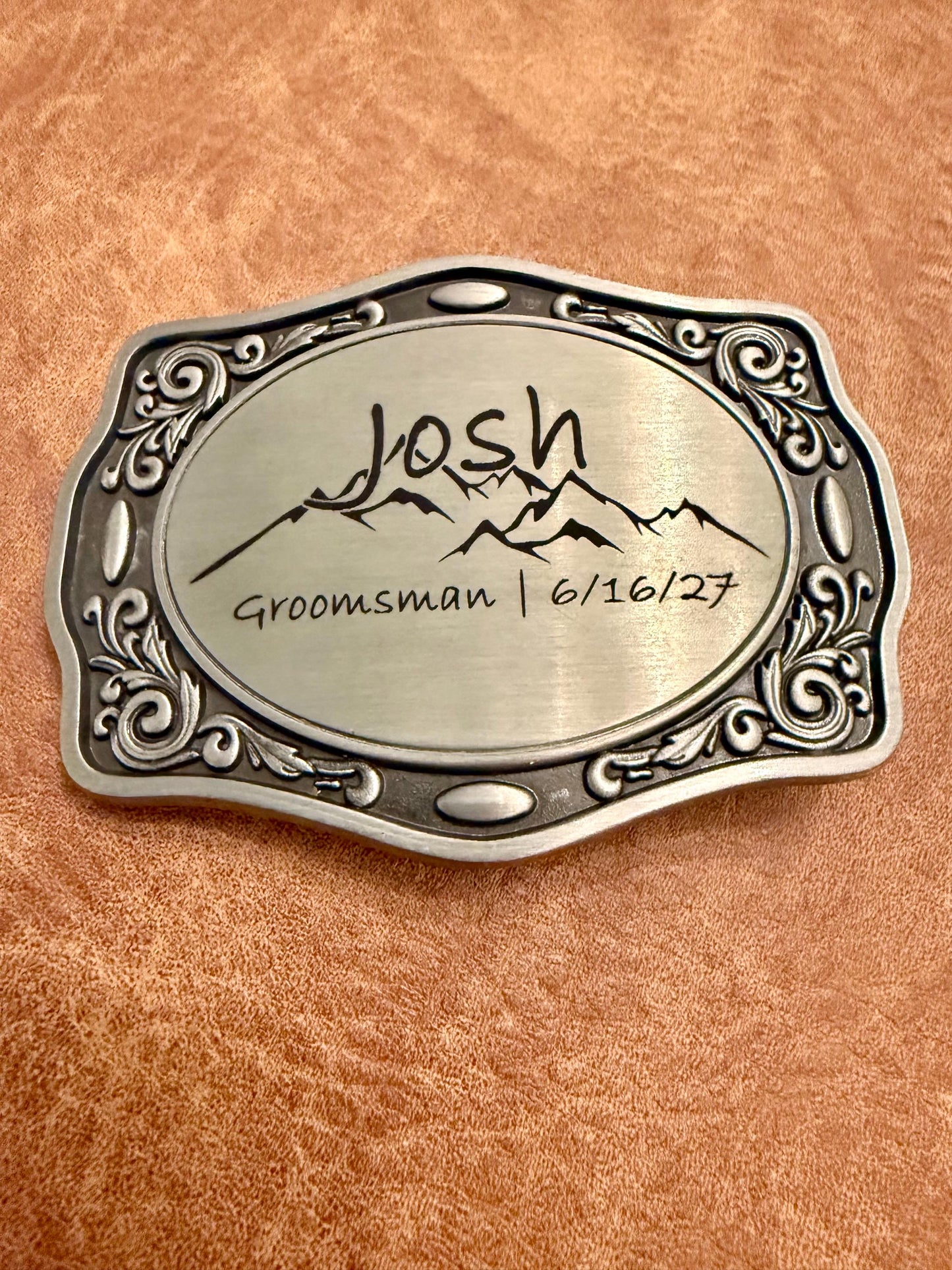 Personalized Western Belt Buckle, Custom Engraved Groomsman Best Man Wedding Gift