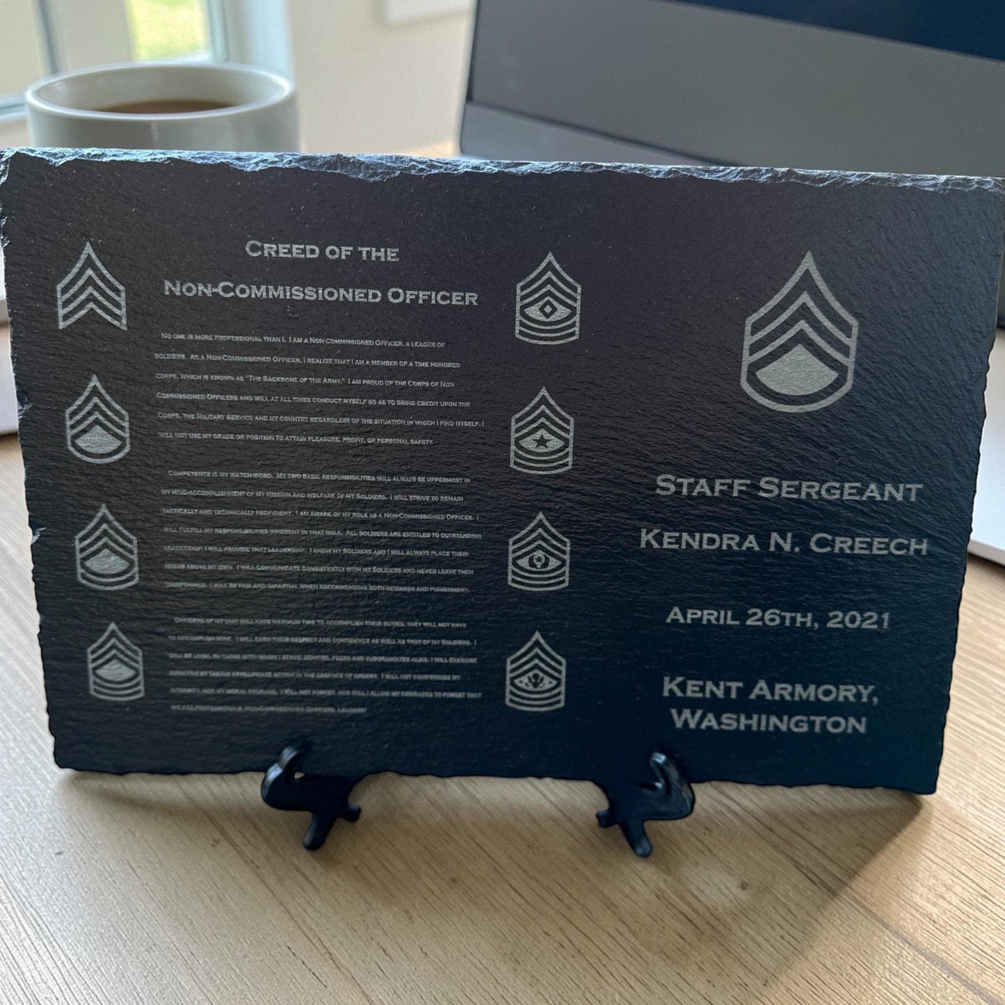 ARMY Personalized NCO Creed Slate Plaque | Military Promotion Retirement PCS Gift