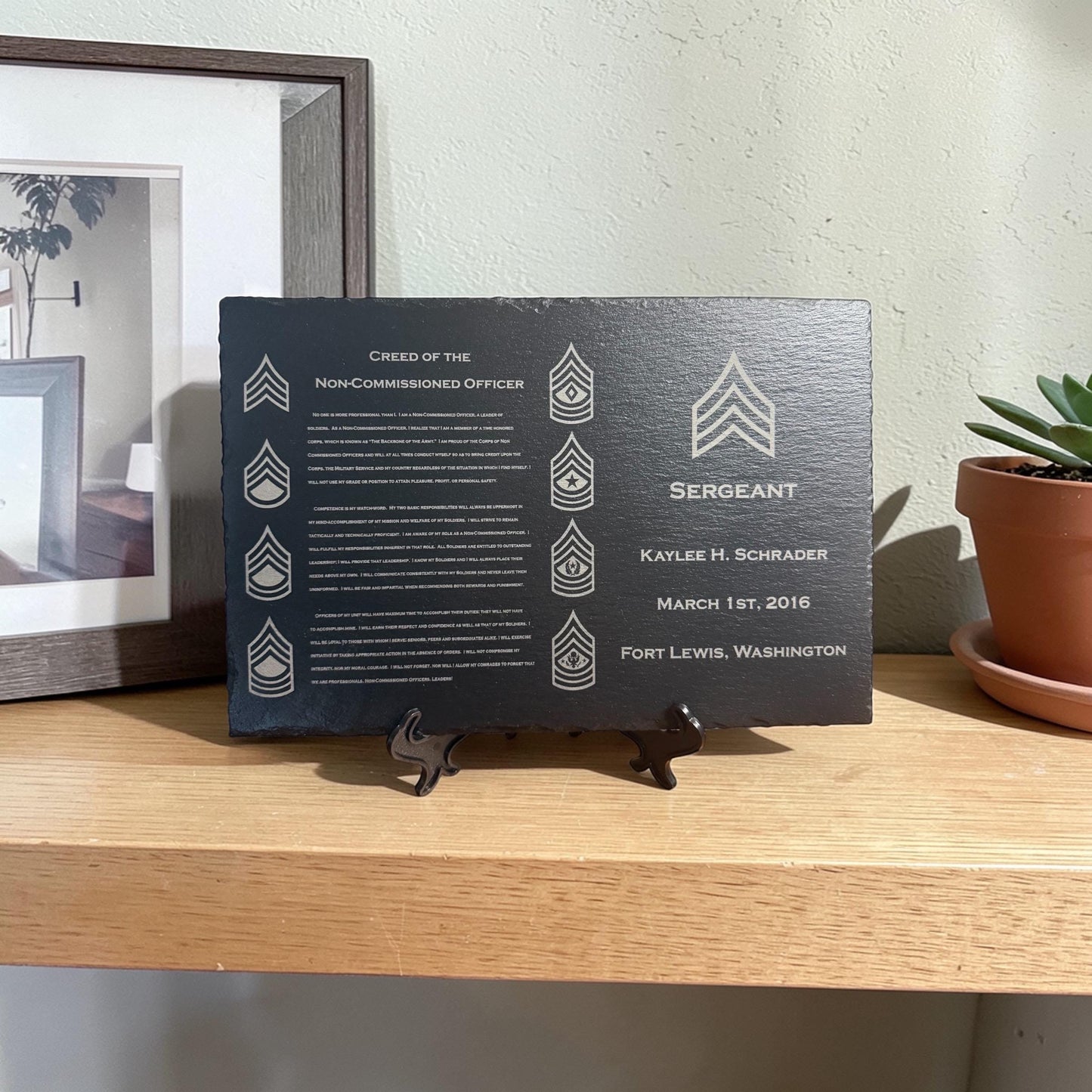 ARMY Personalized NCO Creed Slate Plaque | Military Promotion Retirement PCS Gift