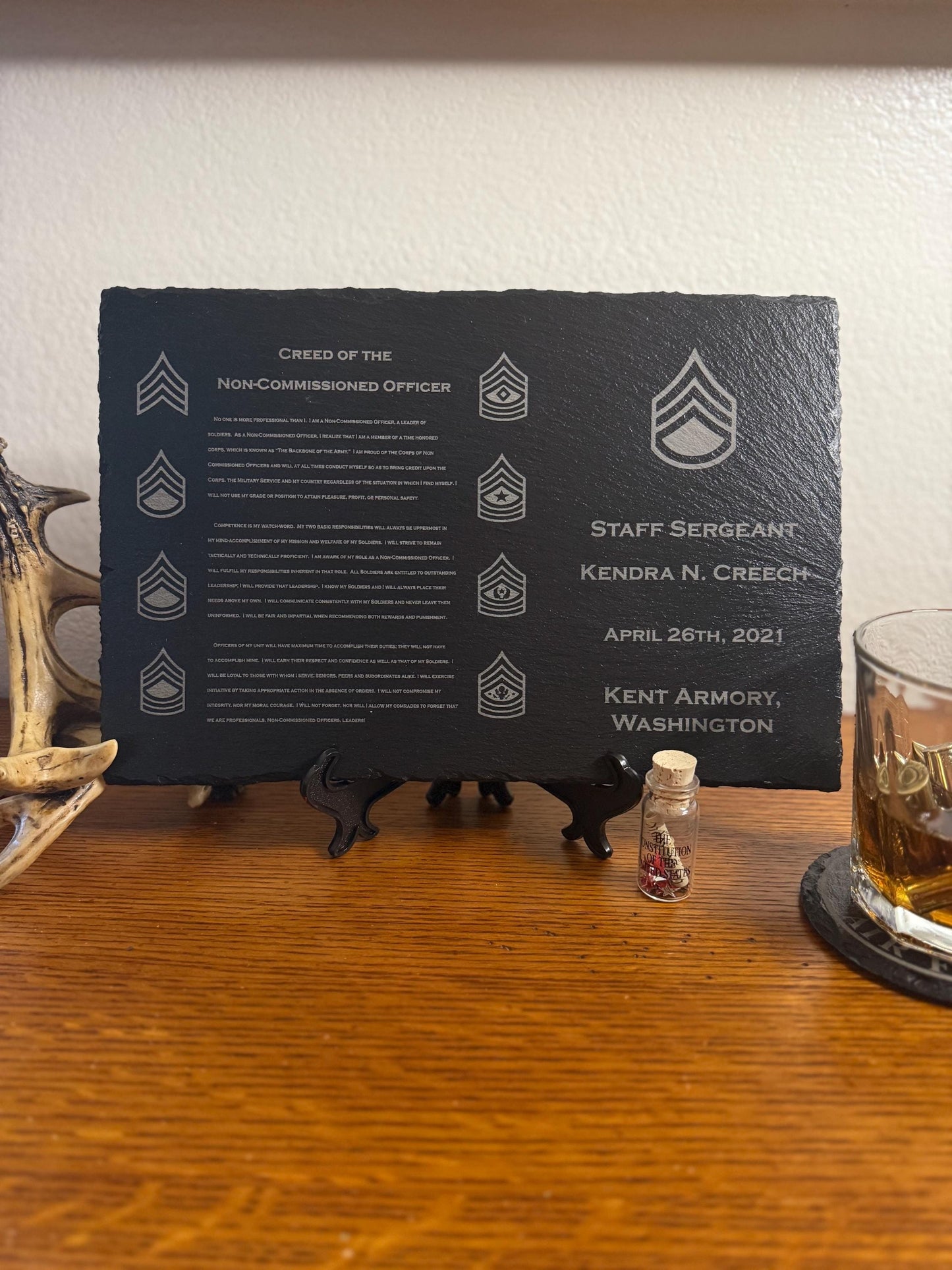 ARMY Personalized NCO Creed Slate Plaque | Military Promotion Retirement PCS Gift