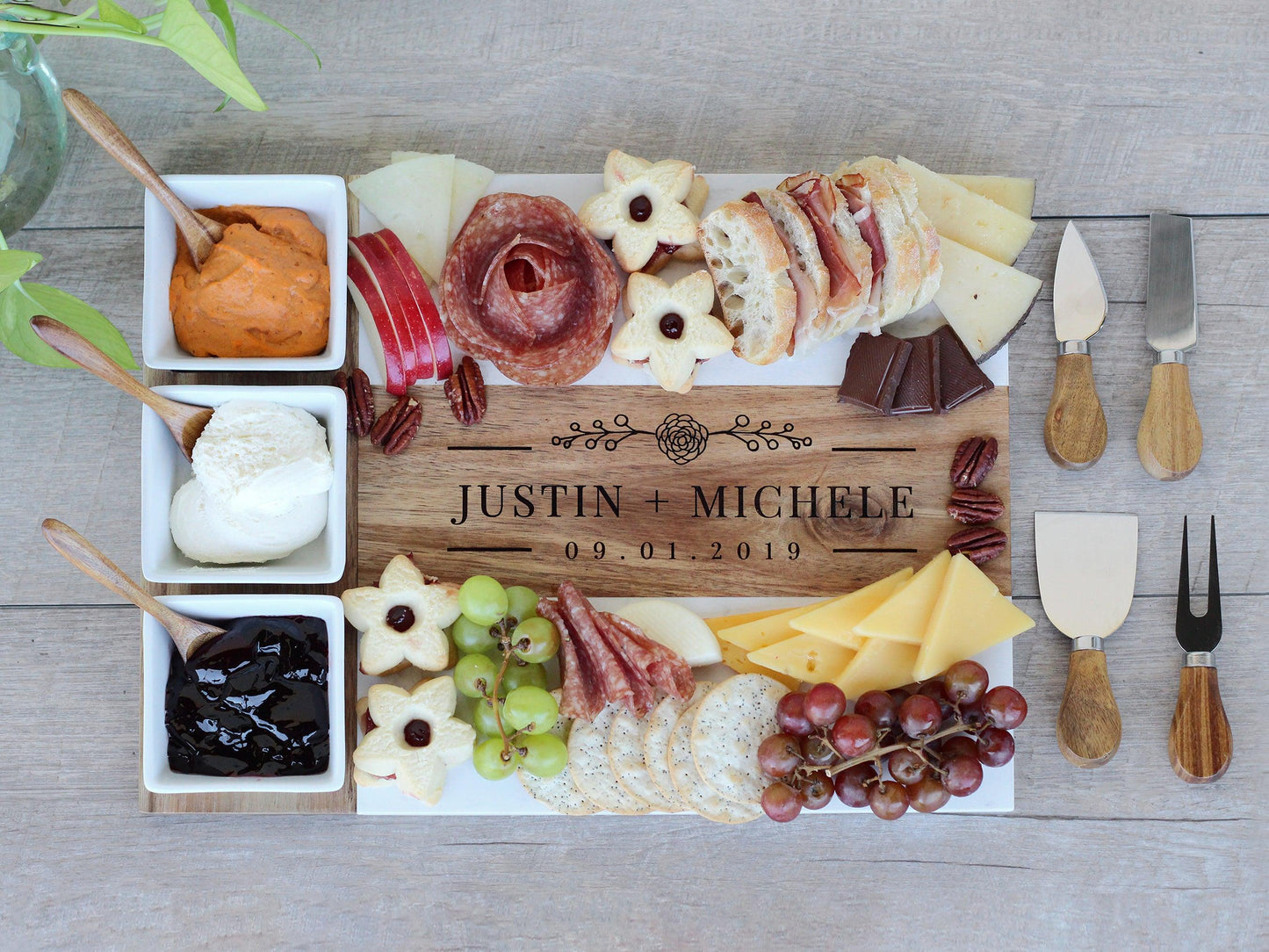 Charcuterie Board Marble Cheese Meat Fruit Tray Snack Party Wedding Gift Hostess Present Kitchen Serving Platter Entertaining Appetizer