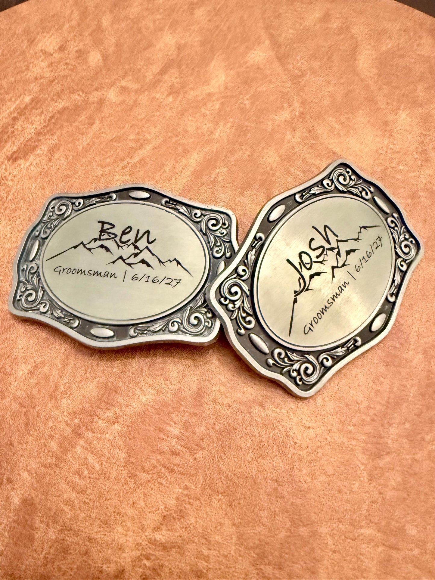 Personalized Western Belt Buckle, Custom Engraved Groomsman Best Man Wedding Gift