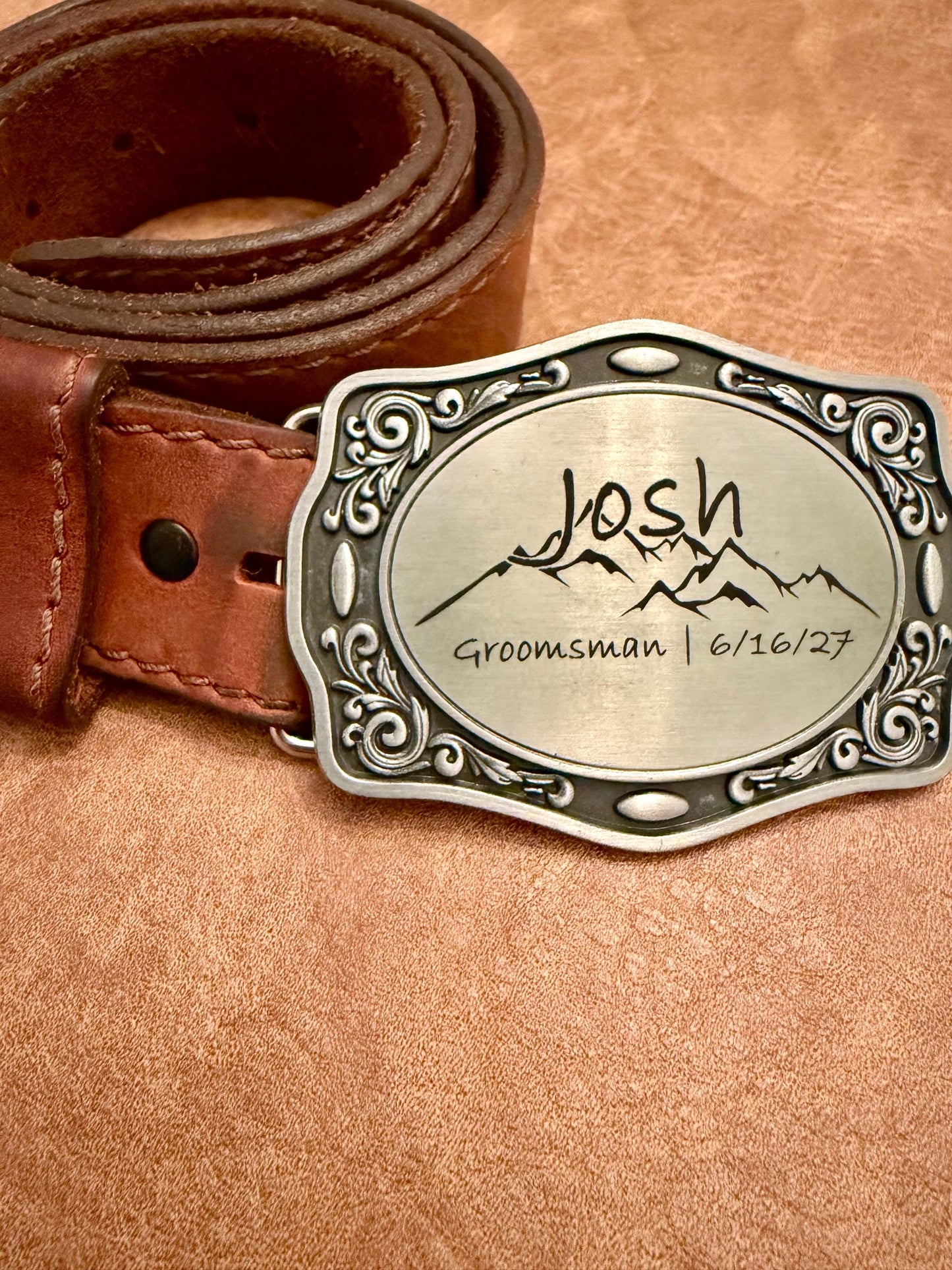 Personalized Western Belt Buckle, Custom Engraved Groomsman Best Man Wedding Gift