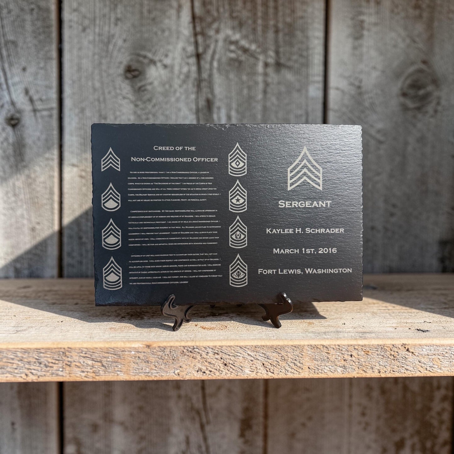 ARMY Personalized NCO Creed Slate Plaque | Military Promotion Retirement PCS Gift