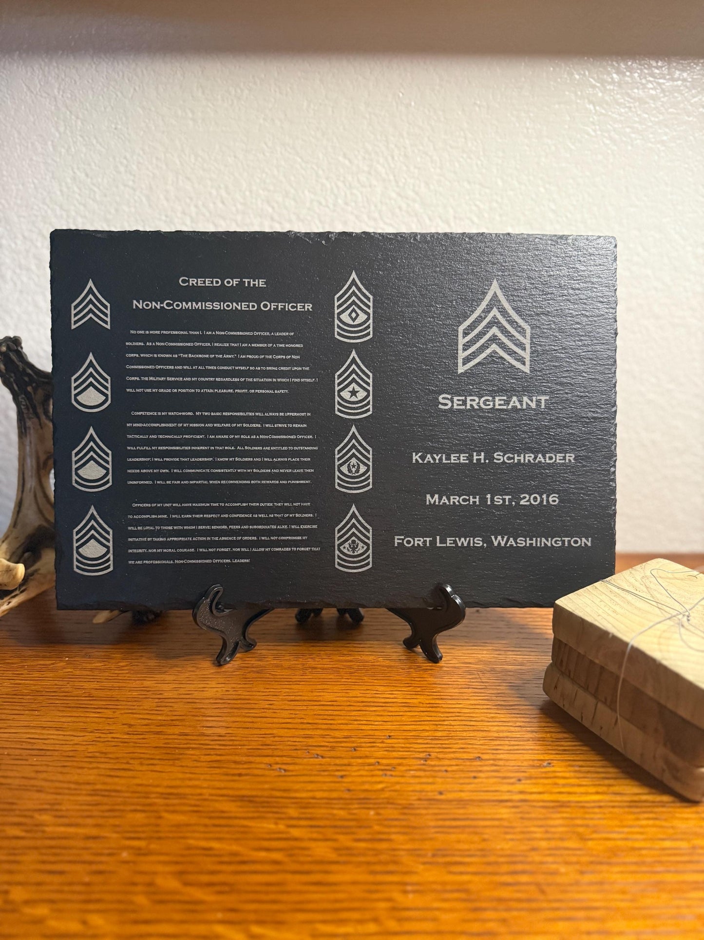 ARMY Personalized NCO Creed Slate Plaque | Military Promotion Retirement PCS Gift