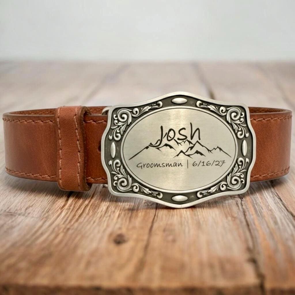 Personalized Western Belt Buckle, Custom Engraved Groomsman Best Man Wedding Corporate Business Gift
